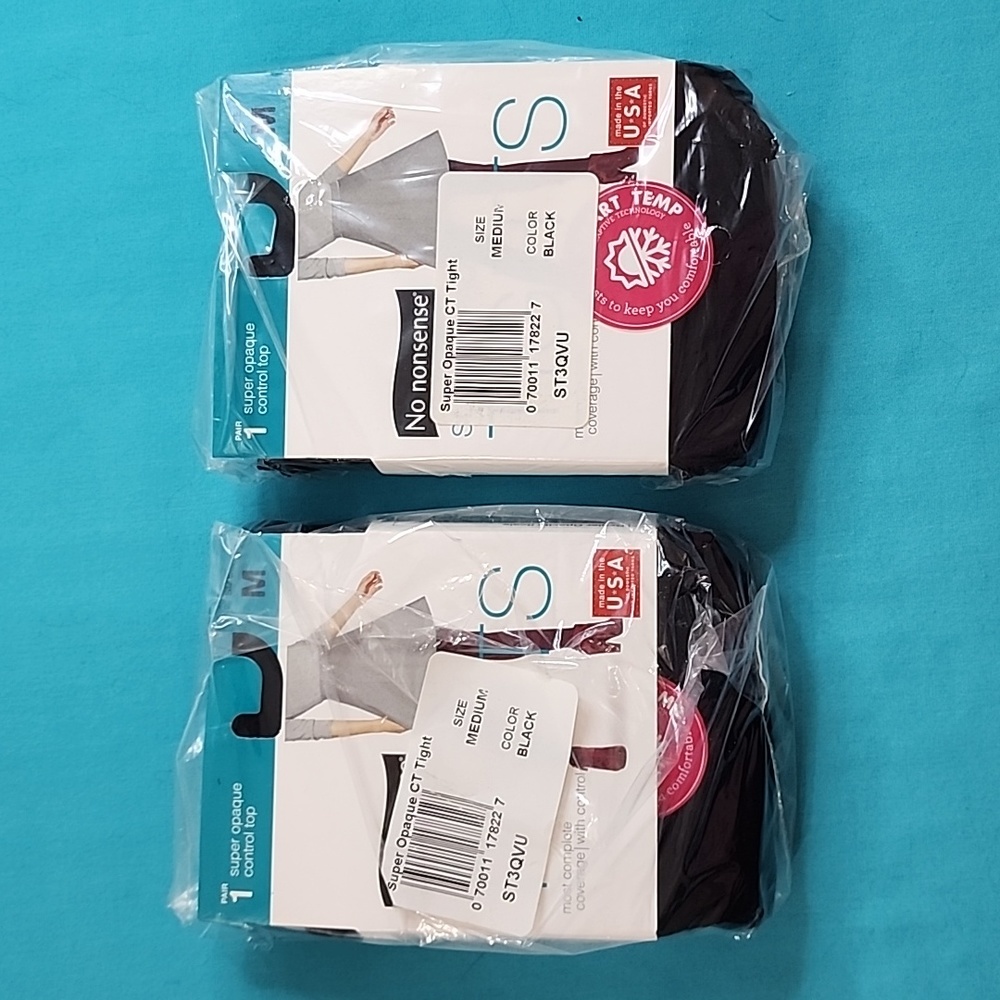 BNIB No Nonsense Black Super Opaque Control Top Tights Size Medium